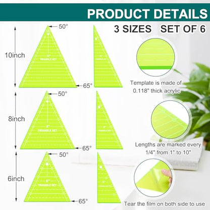 3 Set Tall Triangle Rulers for Quilting 6 8 10 Inch Wedge Triangle & Wing Quilting Rulers and Templates Acrylic Quilt Templates for Sewing Layer Cake Patchwork Cutting Pattern DIY Craft