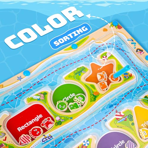 Toddlers Wooden Magnetic Color & Shape Sorting Maze & Magnetic Board