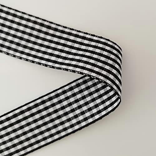 1 Inch Black and White Woven Edge Gingham Ribbon 25 Yards Each Roll 100% Polyester (75 Foot)