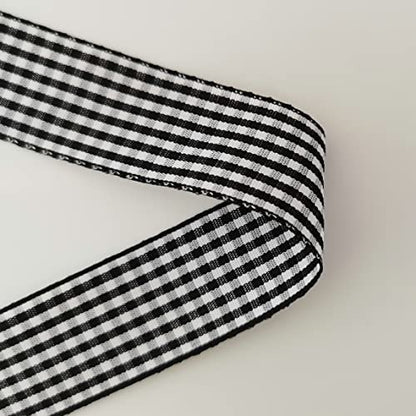 1 Inch Black and White Woven Edge Gingham Ribbon 25 Yards Each Roll 100% Polyester (75 Foot)