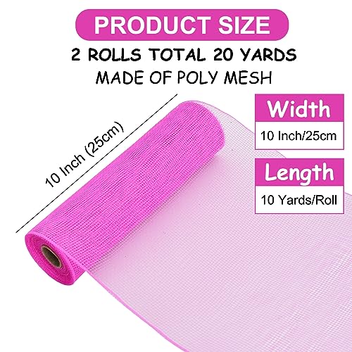 2 Rolls 10 Inch Hot Pink Decorative Mesh Ribbbon Rolls for Mesh Wreath Supplies (60 Foot)