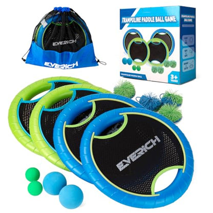 Bouncy Paddle Ball Game for Kids with 4 EVA Foam Trampoline Paddles and 8 Balls (2 Count)