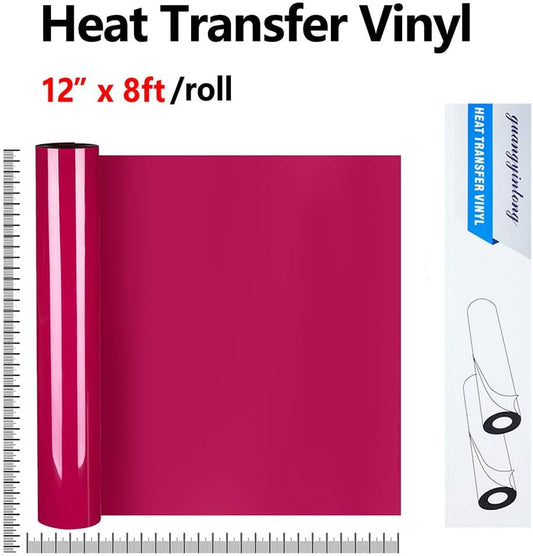 guangyintong Rose Red Heat Transfer Vinyl HTV Rolls, 12" x 8ft Rose Red Iron on Vinyl for T-Shirts Glossy Surface Rose Red HTV Vinyl for All Cutter Machines Easy to Cut & Weed for Heat Vinyl Design