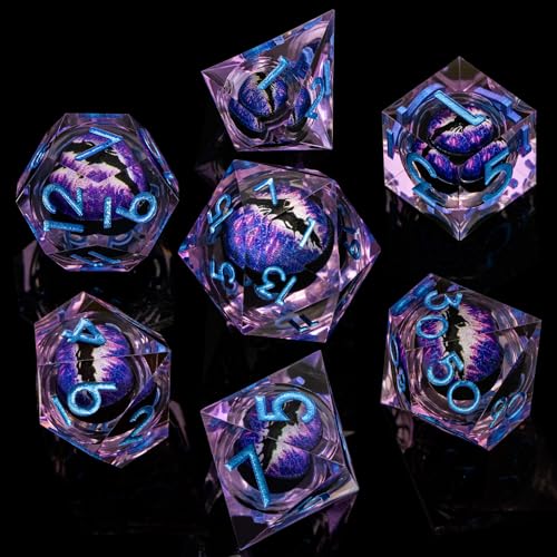 DND Resin Dice Dragon Eye Dice Liquid Core Purple Sharp Edged Dice Set with Gift Box