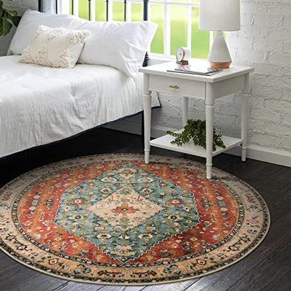 Boho Tribal Round Rug 4ft Washable Bedroom Round Area Rugs for Entryway