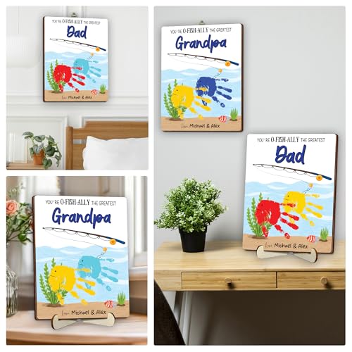 Personalized Handprint Fishing Wooden Sign Gift for Dad