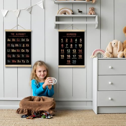 Alphabet and Numbers Chart Wall Art Poster Set of 2 (2 Count)