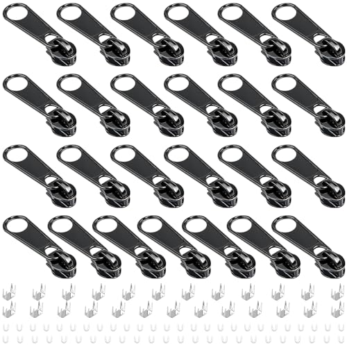 25Pcs Black Zipper Repair Kit Zippers Replacement 3# Zipper Pull Rescue Kit for Clothing Jackets Purses Luggage Backpacks (25 Count)
