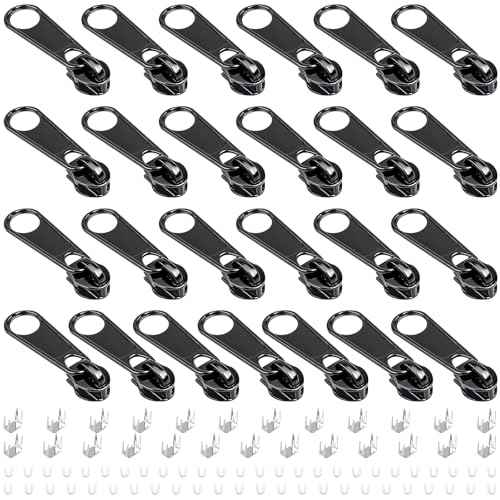 25Pcs Black Zipper Repair Kit Zippers Replacement 3# Zipper Pull Rescue Kit for Clothing Jackets Purses Luggage Backpacks (25 Count)