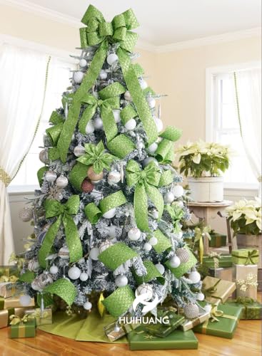 Lime Green Glitter Christams Wired Ribbon 4 inch x 10 Yards (30 Foot)