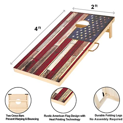 Solid Wood Cornhole Set Vintage American Flag Cornhole Outdoor Game