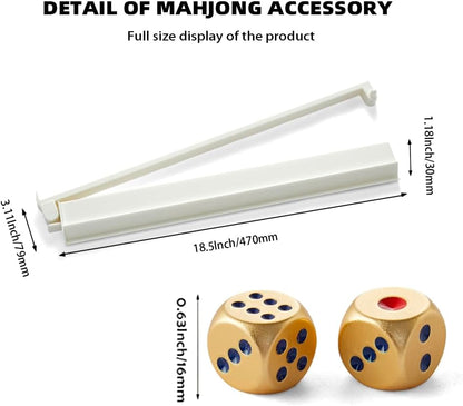 Mahjong All-in-One Tile Rack & Pusher, Acrylic Mahjong Combo, Enhanced Mah Jongg Tile Holders Set of 4 with 3 Goldern Dics (Beige White)
