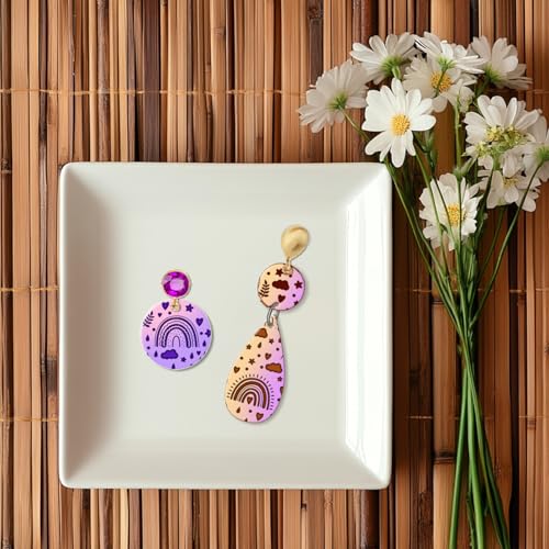 Rainbow Polymer Clay Texture Sheets Bohemian Plant Pattern Silicone Texture Stamp Clouds Love Clay Texture Mat Modeling Pattern Pad Sheets for Jewelry and Earrings Tools