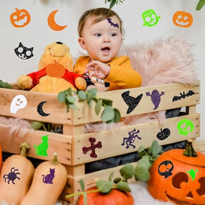 300Pcs Halloween Foam Stickers Glitter Pumpkin Spider Bat DIY Stickers