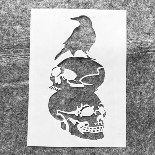 A4 Reusable Halloween Crow Skull Stencil for Painting
