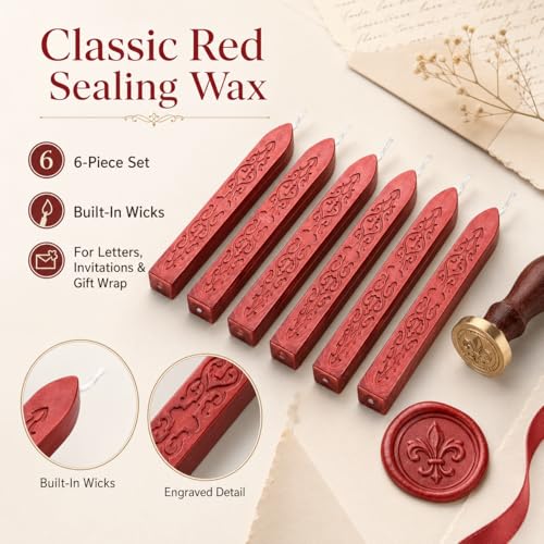 6 Pack Pattern Wick Sealing Wax Sticks for Wax Seal Stamp (6 Count)