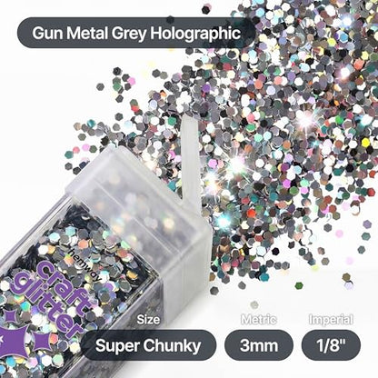 Craft Glitter Shaker Gun Metal Grey Holographic 110g Super Chunky (3.9 Ounce)