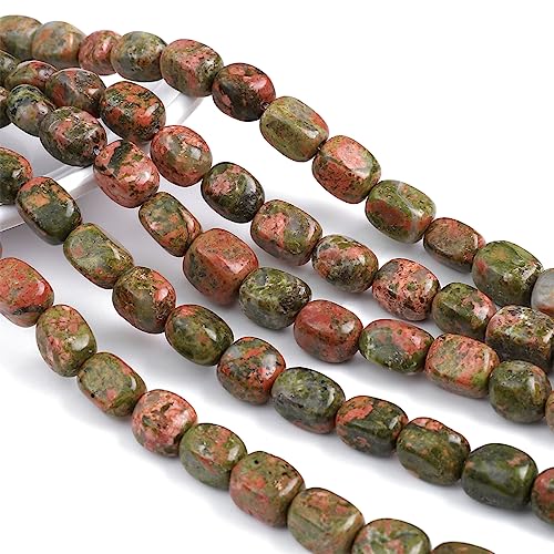 Natural Unakite Cuboid Stone Loose Semi Gemstone Beads for Jewelry Making 8mmx12mm 38cm (33 Count)