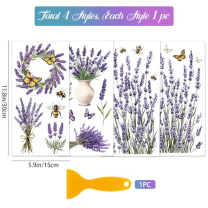 4 Sheets Lavender Furniture Transfer 6x12inch Butterfly and Bee Rub on Transfer Sticker UV Self (4 Count)