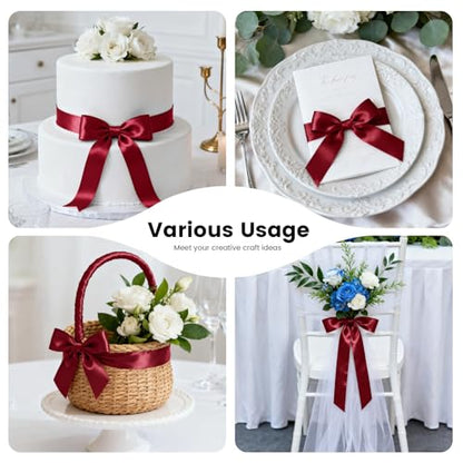1-1/2 Inch 100 Yards Satin Ribbon Wine Red, Solid Color Fabric Ribbon for Gift Wrapping, Wedding, Polyester Gift Ribbon for Birthday Party Decoration, Craft, Hair, Floral, Sewing (300 Foot)
