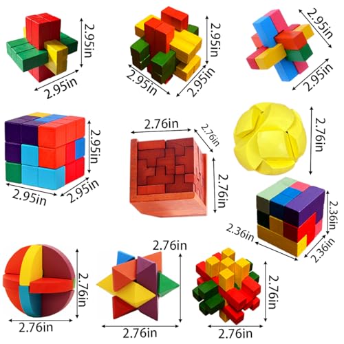 18 Pack Large Wooden Brain Teaser Puzzles Wooden Burr Puzzles Brain Teaser Puzzle with Gift Packing Box Magic Puzzle Games Toys Stocking Stuffers Party Favors for Kids and Adults (18 Count)