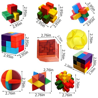 18 Pack Large Wooden Brain Teaser Puzzles Wooden Burr Puzzles Brain Teaser Puzzle with Gift Packing Box Magic Puzzle Games Toys Stocking Stuffers Party Favors for Kids and Adults (18 Count)