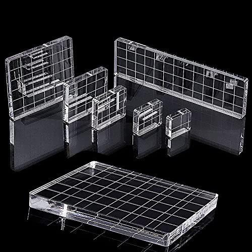 6 Pieces Acrylic Stamp Block Clear Stamping Tools Set with Grid Lines for Scrapbooking Crafts Card Making (6 Count)