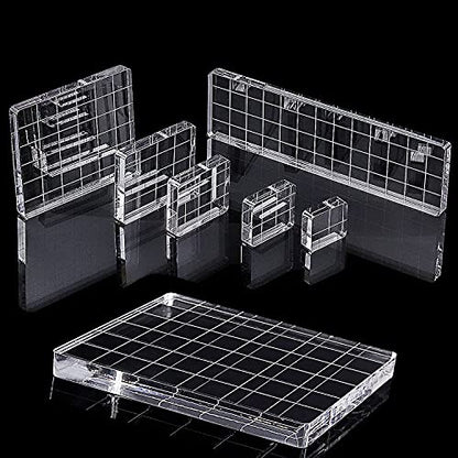 6 Pieces Acrylic Stamp Block Clear Stamping Tools Set with Grid Lines for Scrapbooking Crafts Card Making (6 Count)