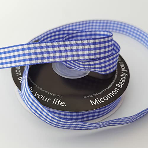 Blue and White Woven Edge Plaid Ribbon 100% Polyester Gingham Ribbon 25 Yards Each Roll