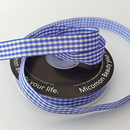 Blue and White Woven Edge Plaid Ribbon 100% Polyester Gingham Ribbon 25 Yards Each Roll
