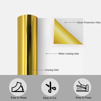 Tvinyl Warehouse Gold HTV Foil Heat Transfer Vinyl Roll 12" x 6FT for T-Shirt, Compatible with All Cutters