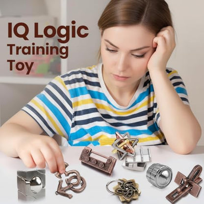 9 Pcs Metal Brain Teasers 3D Steel Puzzle Set (9 Count)