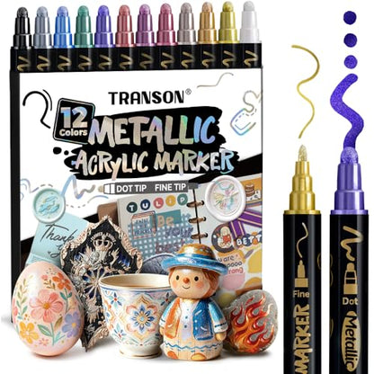 12Colors Metallic Paint Markers Bold and Fine Dual (12 Count)