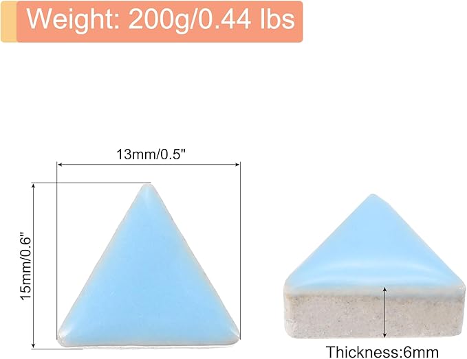 MECCANIXITY 200g Ceramic Mosaic Tiles for Crafts Bulk, Triangle Light Blue Ceramic Tiles for Mosaic Kits Garden Stepping Stone Cup Mat