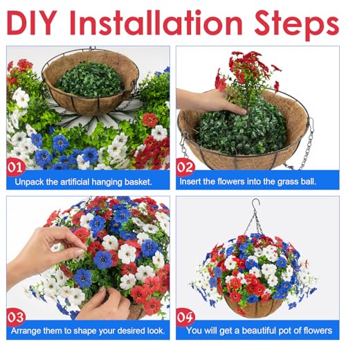 2 Set Artificial Outdoor Flowers with Hanging Basket (2 Count)