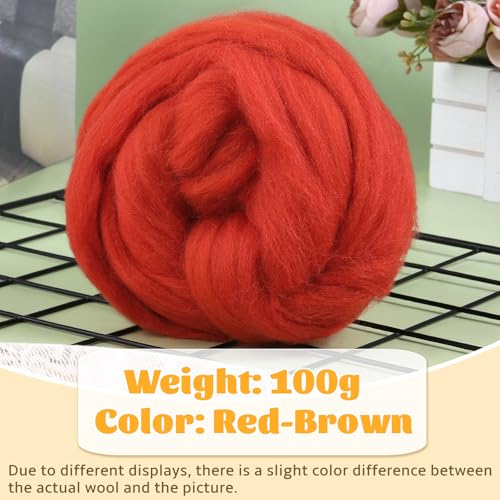 3.53oz Needle Felting Wool Roving for Needle Felting Dark Red Felting Wool