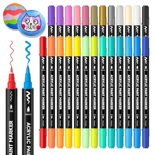 25 Colors Dual Tip Acrylic Paint Markers (25 Count)