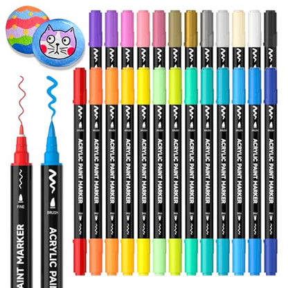 25 Colors Dual Tip Acrylic Paint Markers (25 Count)