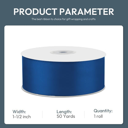 KMER LIFE 1-1/2" Wide x 50 Yards Navy Blue Single Faced Polyester Satin Ribbon, Navy Blue Satin Ribbon Perfect for Wedding Decor, Wreath, Crafts, Gift Wrapping & Other Projects (Navy Blue) - Crafty Corner