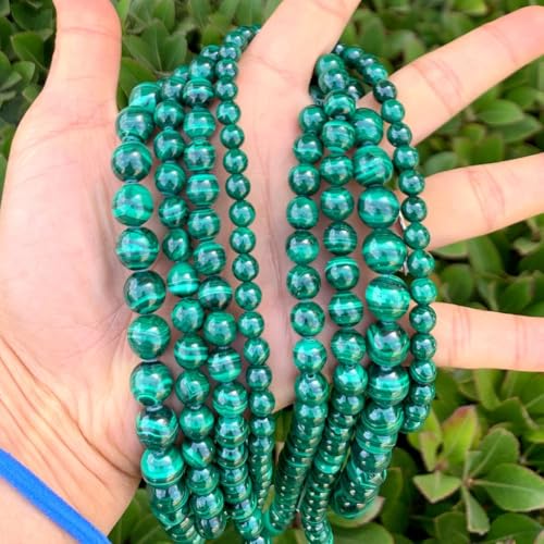 60pcs Adabele Natural Green Malachite Healing Gemstone 6mm Round Loose Beads Gem Stone Spacer for DIY Craft Jewelry Making GE10 (62 Count)