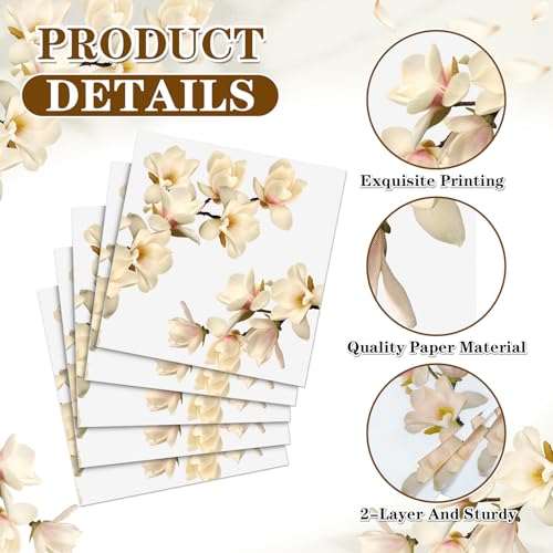 60 Pcs White Magnolia Floral Cocktail Paper Napkins 6.5 x 6.5 Inch (60 Count)