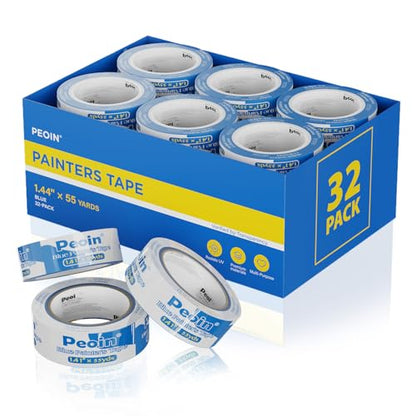 32Roll Blue Painters Tape 1.5 Inch Wide Bulk Masking Paint Tape 1.41inx55yd (5280 Foot)