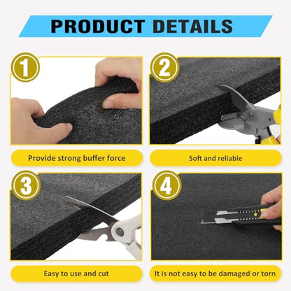 2 Pcs 12 x 16 x 1INCH Black Polyurethene Foam Sheets (432 sq inch)