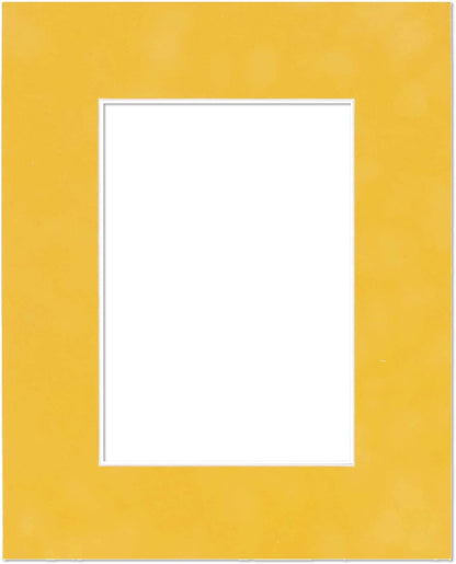 Pack of Ten 8x10 Mats Bevel Cut for 6x8 Photos - Acid Free Sunrise Yellow Suede Precut Matboards for Pictures, Photos, Framing - 4-ply Thickness