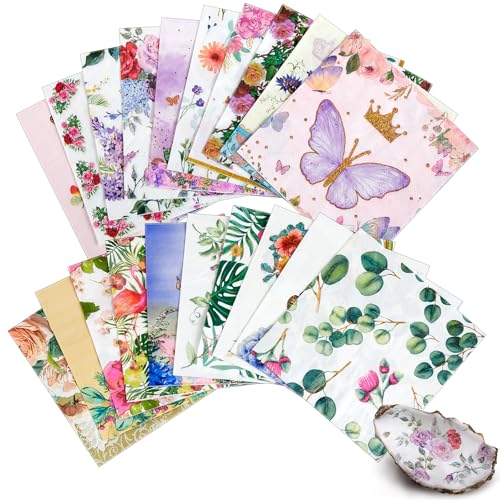 20 Pack Decoupage Napkins Floral Cocktail Decorative Paper Napkins (20 Count)
