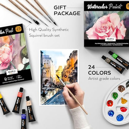 24 Colors Watercolor Paint Set (9.6 Fl Oz)