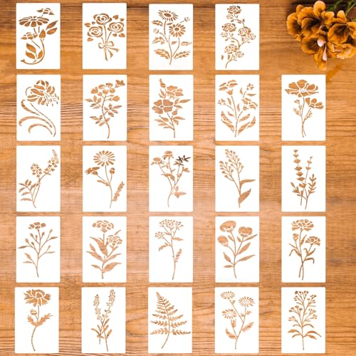 Flower Stencils for Painting Reusable 24PCS Wall Stencil for Crafts Leaf Stencils Templates for DIY Home Decor Art Projects (24 Count)