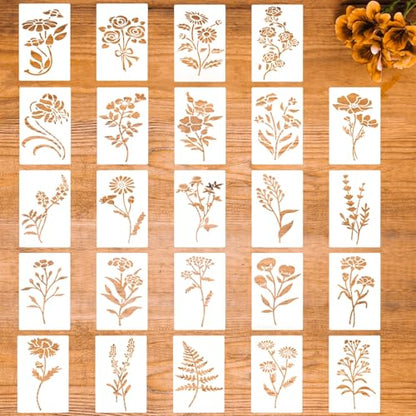Flower Stencils for Painting Reusable 24PCS Wall Stencil for Crafts Leaf Stencils Templates for DIY Home Decor Art Projects (24 Count)