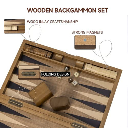 GSE Premium Wooden Inlay Backgammon Board Set