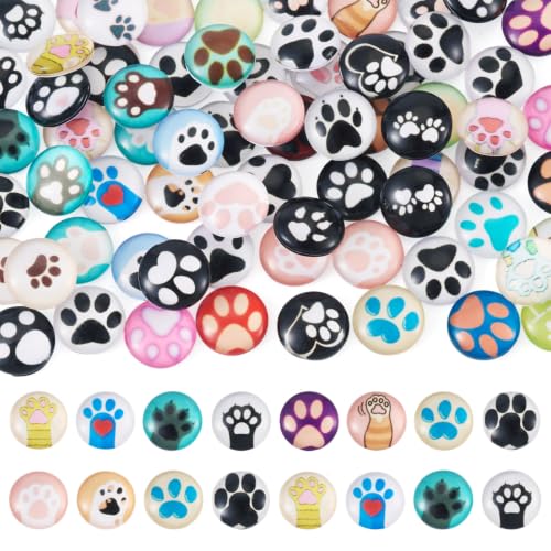 70Pcs Paw Print Glass Cabochons for Jewelry Making